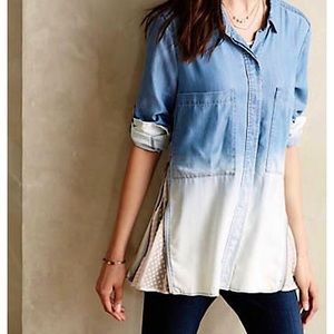 Anthropologie chambray ombré button down with zippers and sheer paneling
